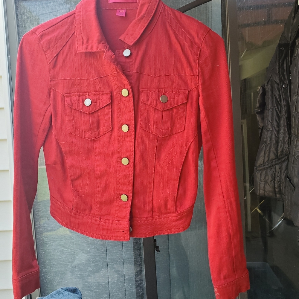 Red cropped Jean jacket